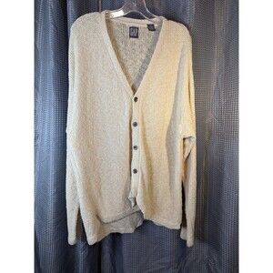Vintage 90s Y2K Gap Mens Large Chunky Cardigan Sweater Ivory Cream Nirvana (C06)